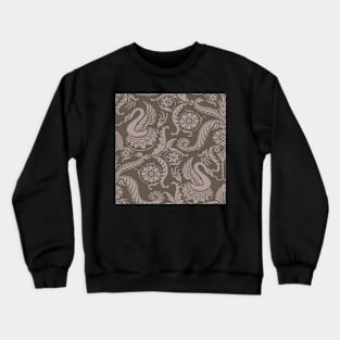 Tan on Sage Classy Medieval Damask Swans Crewneck Sweatshirt